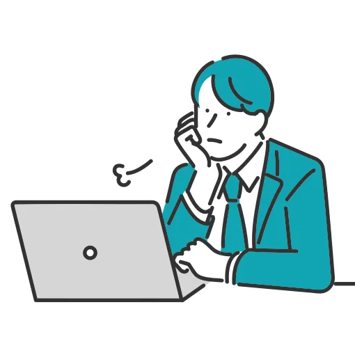 ノートパソコンと考える人のイラスト