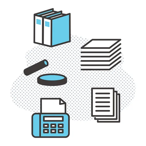 書類やファイル、機器のイラスト